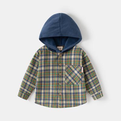 2024 Herbst Kinderkleidung Kinder Langarmshirt Jungen Kapuzen Kariertes Hemd Baby Top