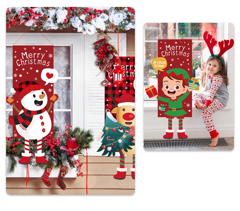 Striscione Appeso Decorazione Murale con Bambola Cartone Animato di Natale e Gambe Lunghe