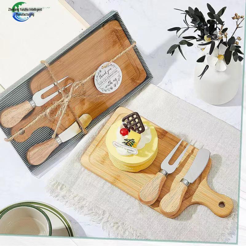 Gift Box Bamboo Mini Cutting Board & Cheese Knife Set for Baptism, Wedding, Birthday, or Banquet