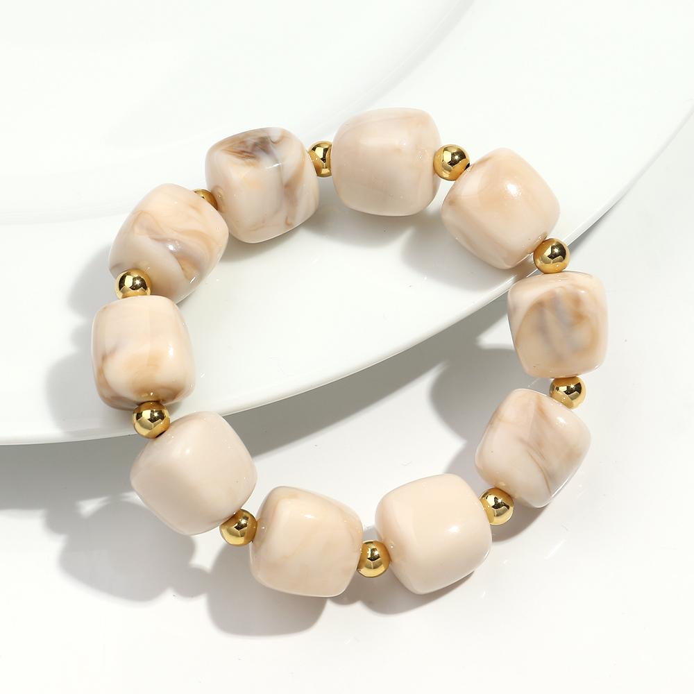 Exaggerated Geometric Beaded Acrylic Elastic Bracelets for Women Men Boho Trendy Square Beads Stack Bangle Retro Jewelry Gift