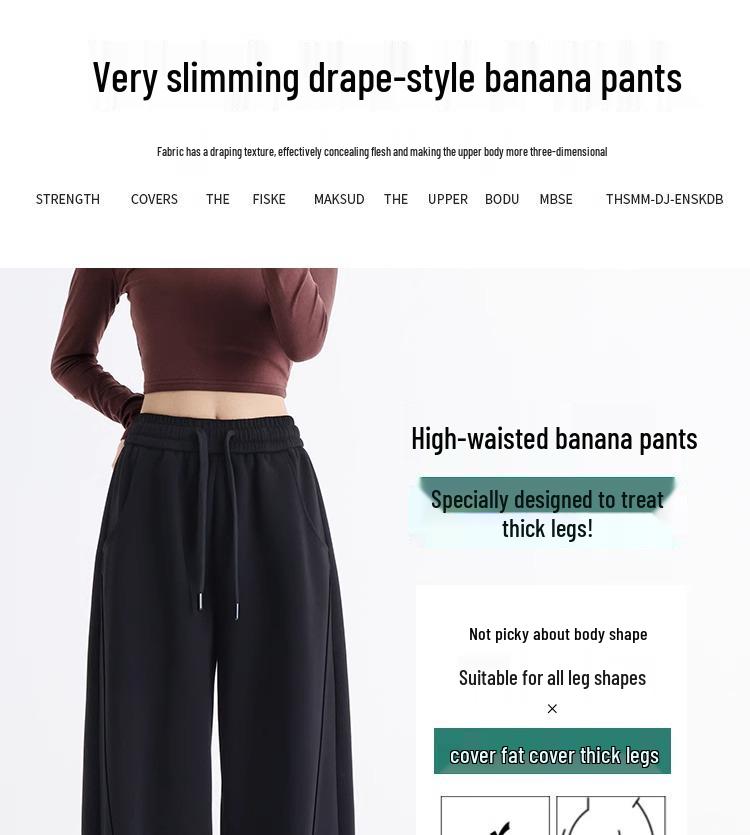 Banana Wide-Leg Women's Fleece-Lined Sweatpants - Autumn Winter 2025 Collection: Thick, Warm, Straight-Leg Pants.