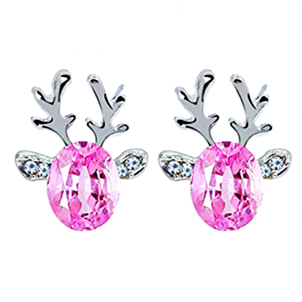 Christmas Elk Shape Earrings Women Girls Xmas Rhinestones Crystal Ear Clip 
