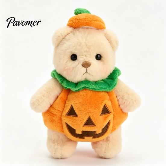 Fluffy Decorative Pillow Doll Halloween Pumpkin Bear Plush Toy, Soft Stuffed Animal for Kids, Theme Room Decor Cute Huggable Fall Holiday Home