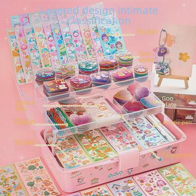 Guka 3-Layer Sticker Box Set: Kids' Toy with Tray and Cream Glue Storage