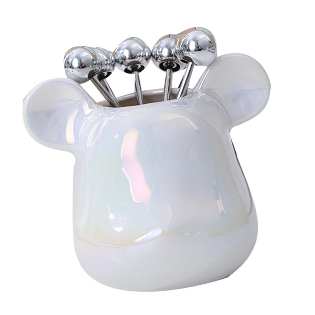 Fruit Fork Storage Jar Cute Animal Shape Ceramic Fork Holder Jar with 6 Stainless Steel Fruit Fork for Home Kitchen