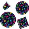 Neon Party Set: Disposable Napkins, Paper Plates, Cutlery, Bunting, Tablecloth, and Decorations