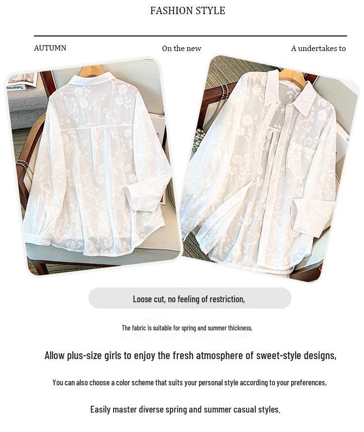 Plus Size Women's Long-Sleeved Summer Shirt - Slimming, Fresh, and Casual Design for 300 Jin 