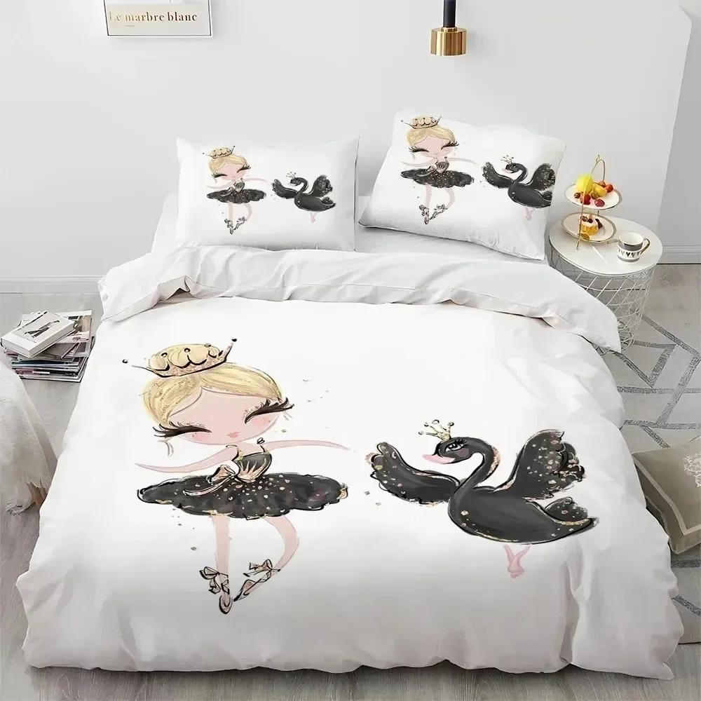 3D Print Cartoon Cute Ballet Girl Ballerina Comfortable Duvet Quilt Cover Pillowcase Bedding Set Bedroom Decoration Home Textile