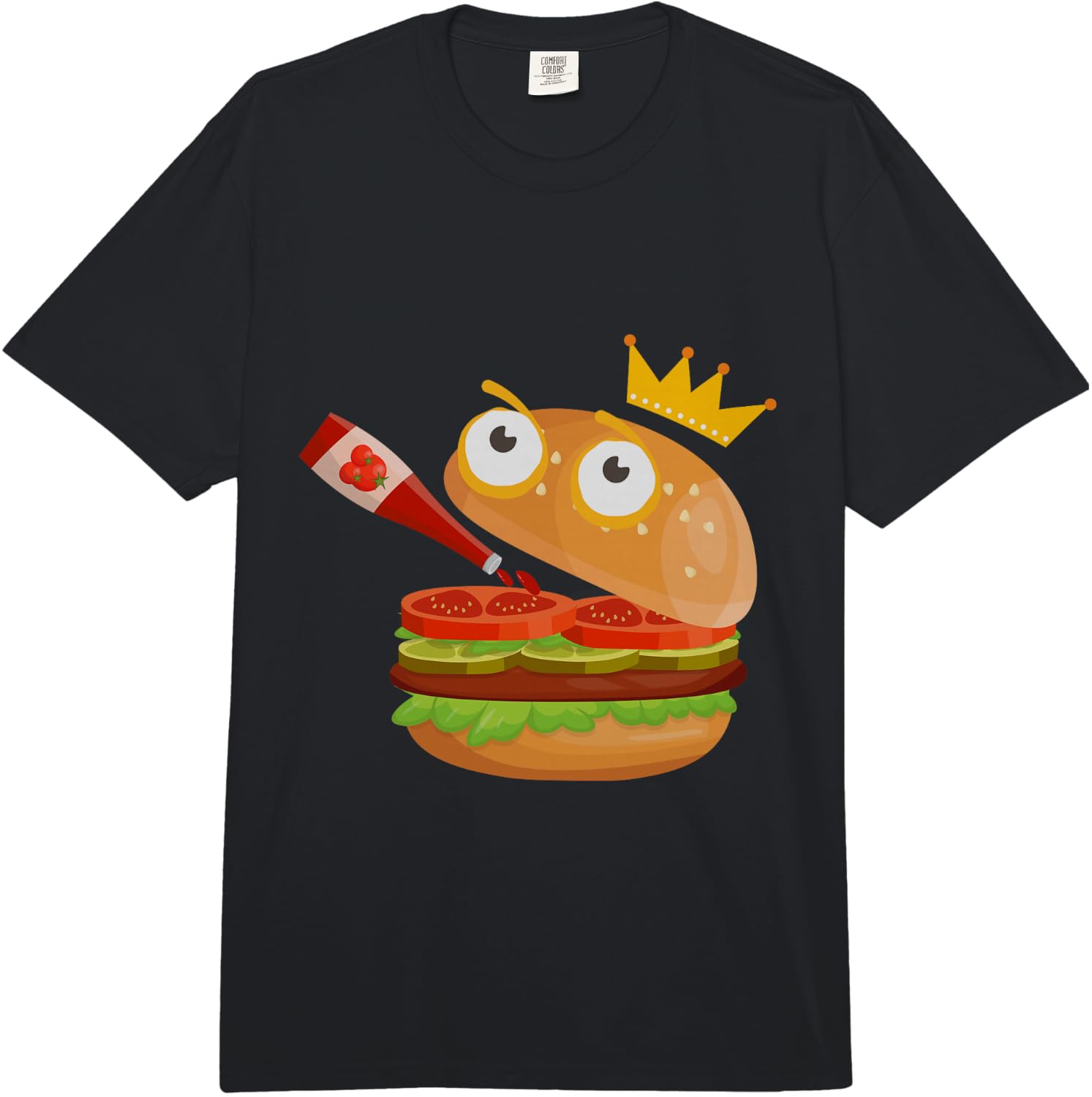 King Hamburger Drinking Tomato Sauce Funny Cartoon Tshirt Comfort Colors Adult Heavyweight Unisex T-Shirt XXXL