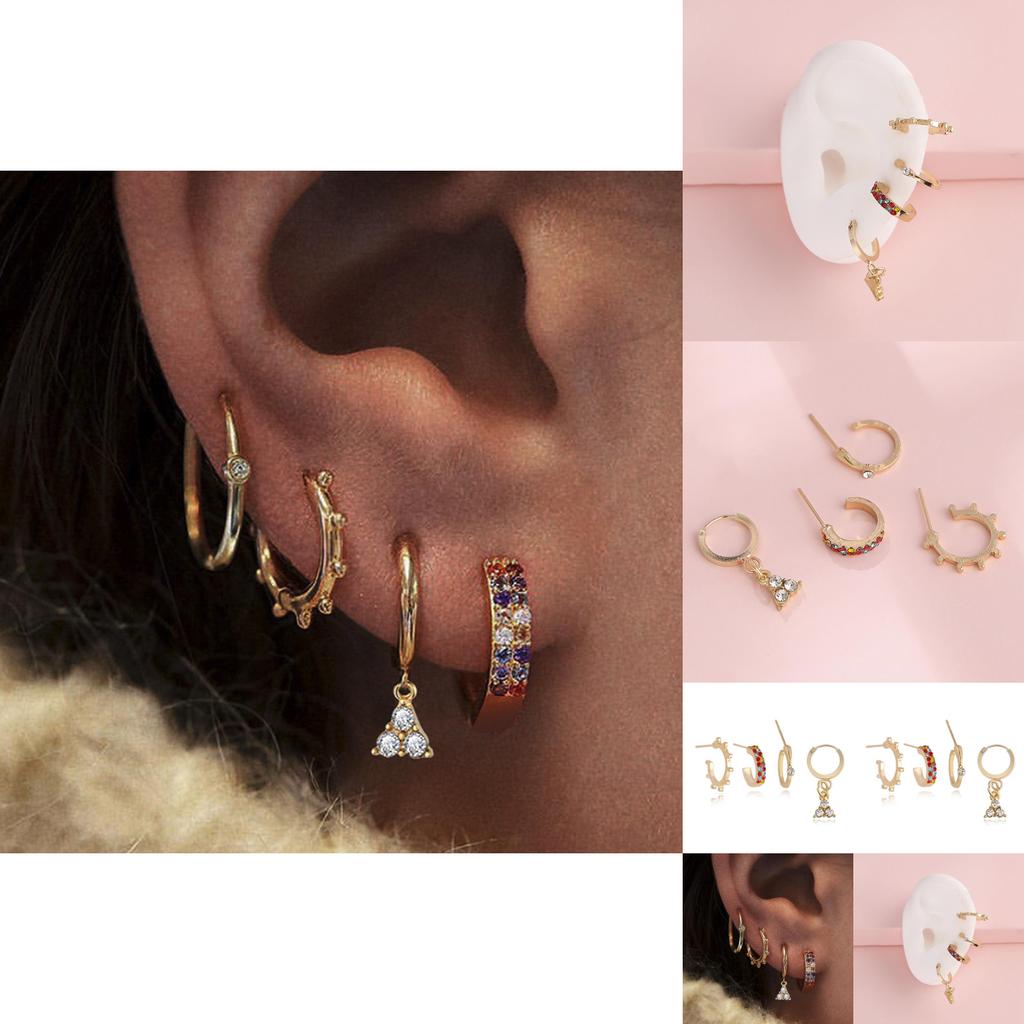 Schickes goldenes vierteiliges geometrisches Legierungs-Ohrring-Set mit Strasssteinen für Damen