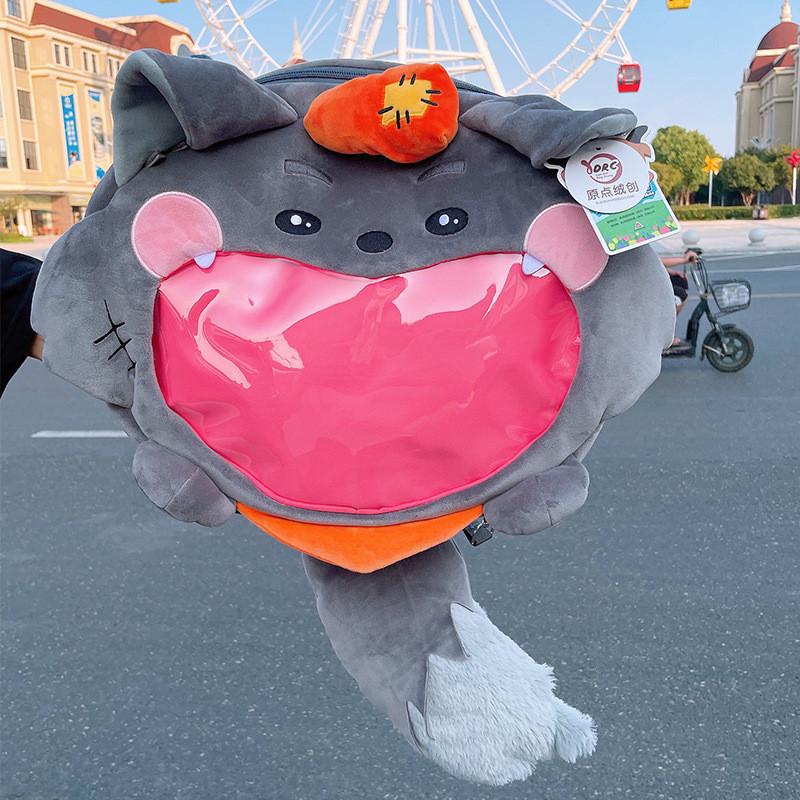 Przyjemny plecak z pluszową kozą i dużym wilkiem, o dużej pojemności, dla uczniów i dzieci