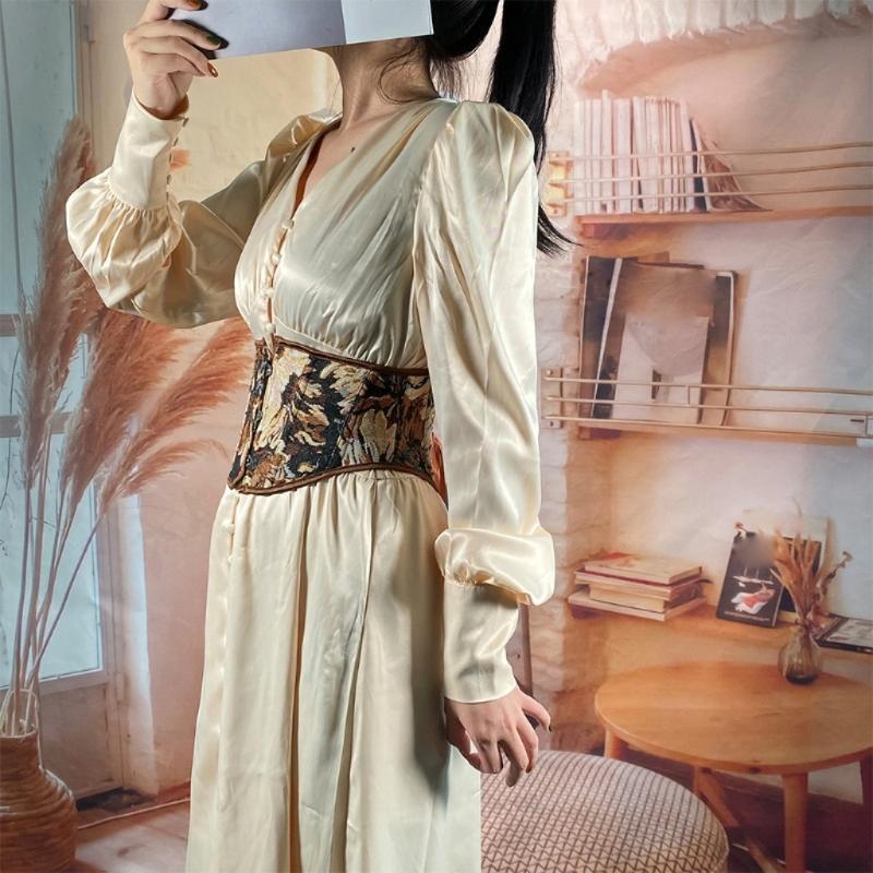 Gothic Painting Pattern Lift Up Female Waist Corset Wide Nylon Belt Women Trendy Slimming Waistband Adjustable Corsets