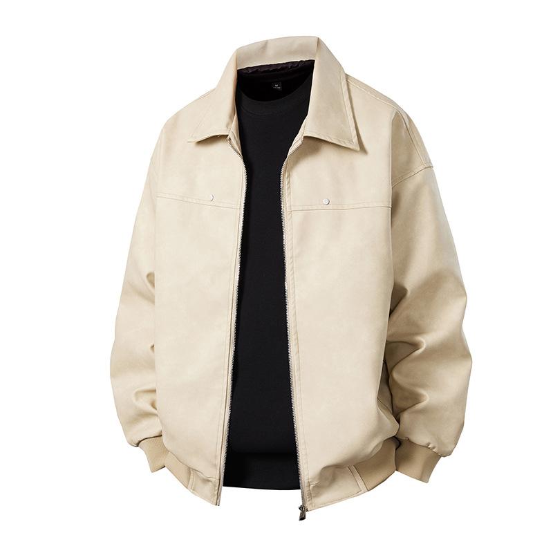 Spring and Autumn Explosion PU Leather Jacket Men's Lapel Cycling Leather Jacket Men's D Picture American Street Vintage Leather Korean