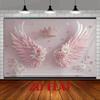 2D Baby Shower Wings Backdrop, Pastel Pink Floral Photography Background