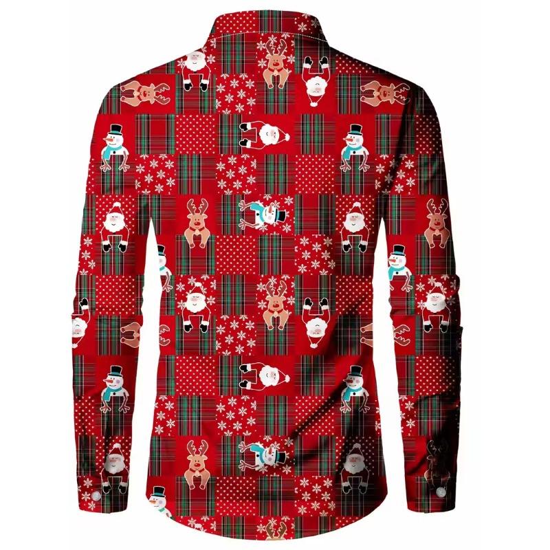 Pánské Vánoční košile s dlouhým rukávem a 3D digitálním potiskem, ležérní topy na podzim a zimu