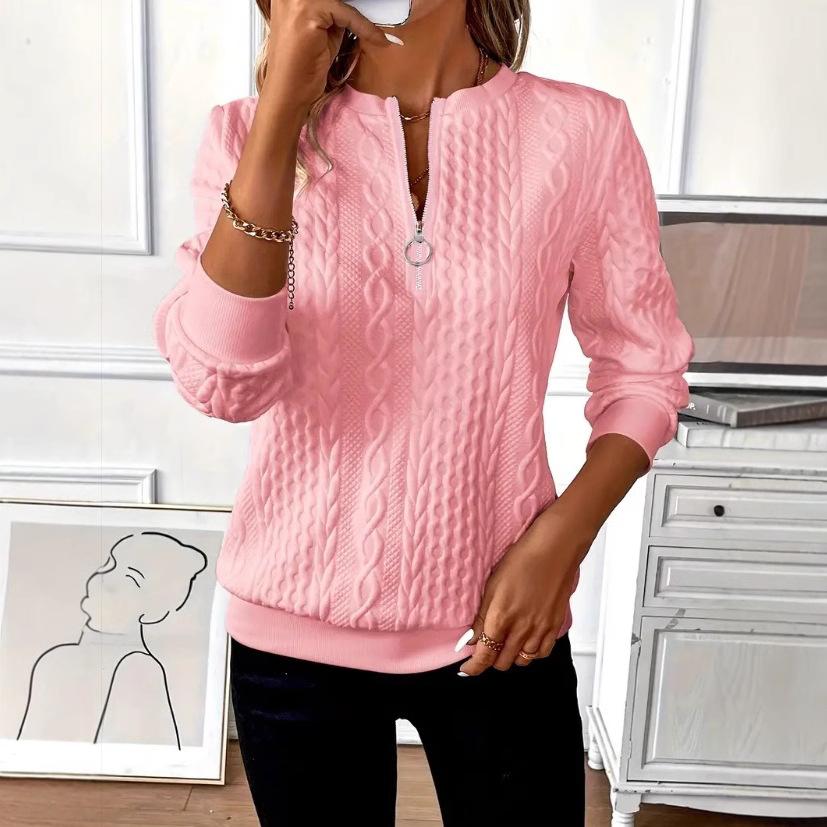 Damenmode Lässig Einfarbig Damenbekleidung Pullover Langarm Slim Reißverschluss Bluse Top