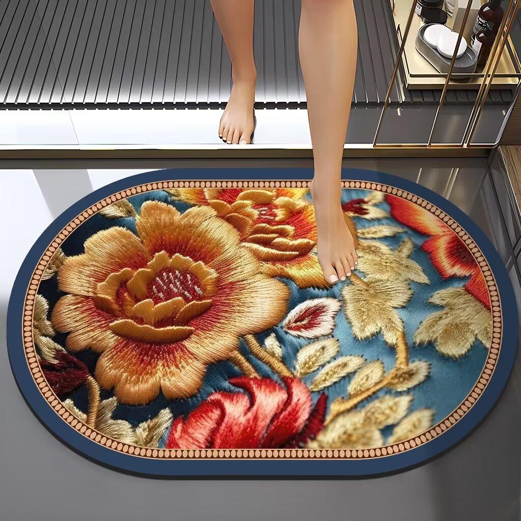 Výšivka v čínském stylu Větrná diatomová bahenní rohož Absorpční Špinavá koupelnová protiskluzová rohož Domácí koupelna Snadno se udržuje Rohožka na nohy