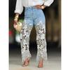 VIONA European and American Style Loose Hollow Splicing Irregular Lace Straight Leg Jeans for Women