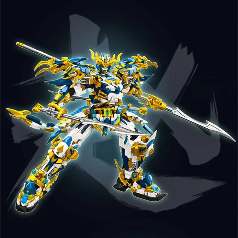 Phantom Ninja Ice Holy beast Blue dragon White Tiger Mecha deformation building blocks boy puzzle Kong robot doll toy