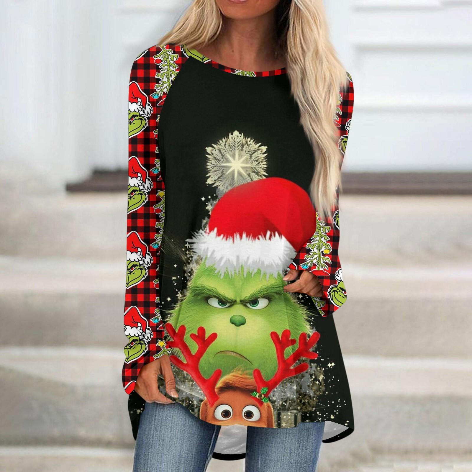 

Женская модная повседневная футболка с принтом на плечах, длинным рукавом, круглым вырезом, средней длины L красный