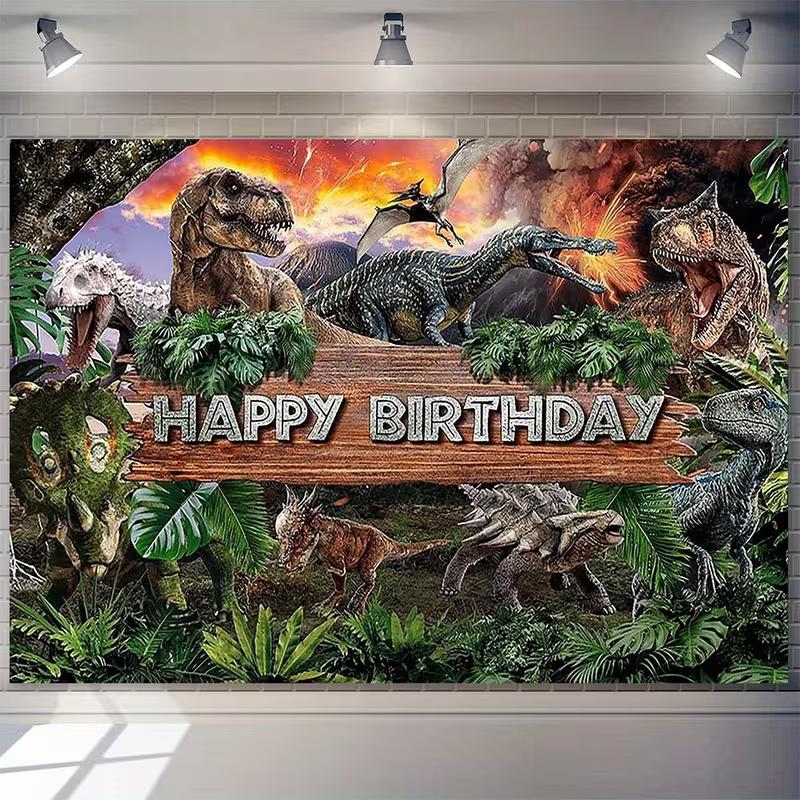 2D Kids Dinosaur Jungle Birthday Backdrop, Jurassic World Party Decoration Prop 47.2x31.5inch/120*80cm