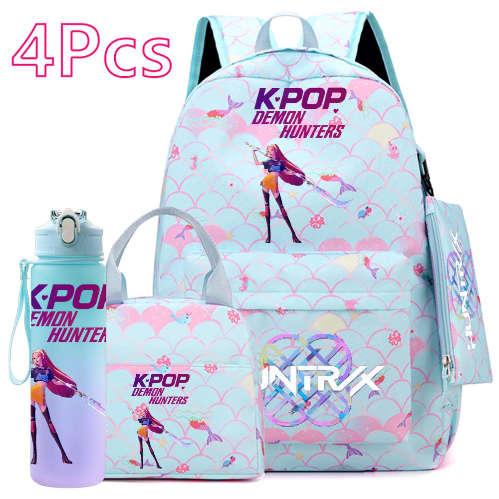 

4Pcs/set Anime KPOP Printed Backpack with Handbag Pencil Case 750Ml Water Bottler for Teenager Student Boy Girl Large Capacity Bookbag Schoolbag