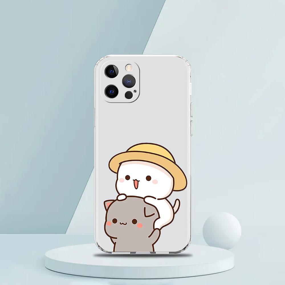 Cute Cartoon Cat Couple Luxury Phone Case For iPhone 16 15 14 13 12 11 Pro Max XS X XR SE 7 8 Plus soft Silicone Clear Cover