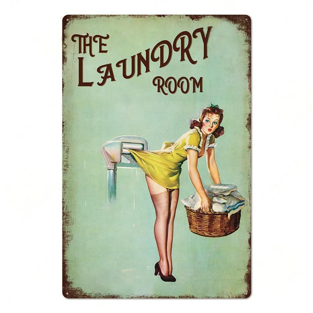 Laundry Vintage Metal Posters Tin Signs Decor Funny Metal Plaque Pin Up Girl Home Wall Art Painting