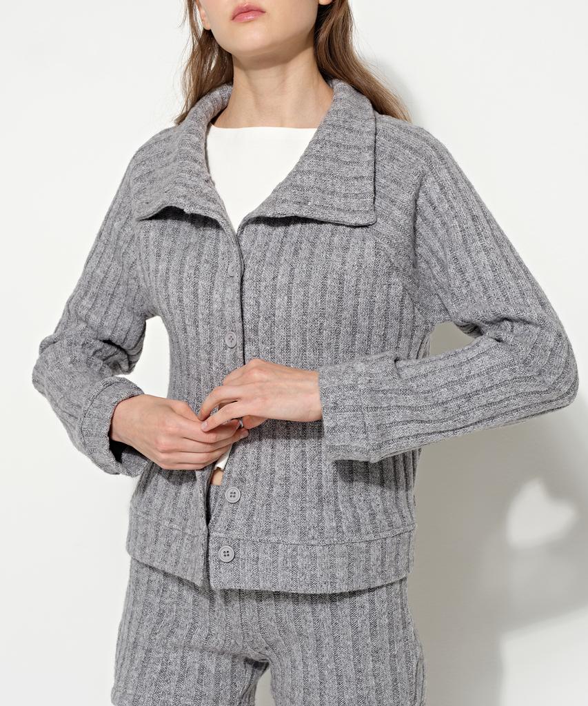 Brighten High-Neck Knit Cardigan Gray