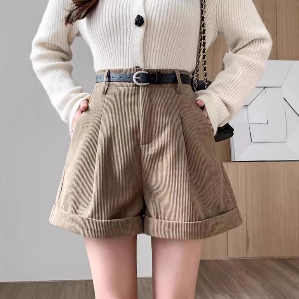 Maillard Women's Corduroy High-Waisted A-Line Shorts - 2024 New Autumn/Winter Collection