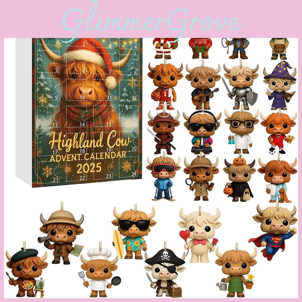 Christmas Calendar Blind Box Highland Cow Acrylic Ornaments For Holiday Decor And Gift Giving