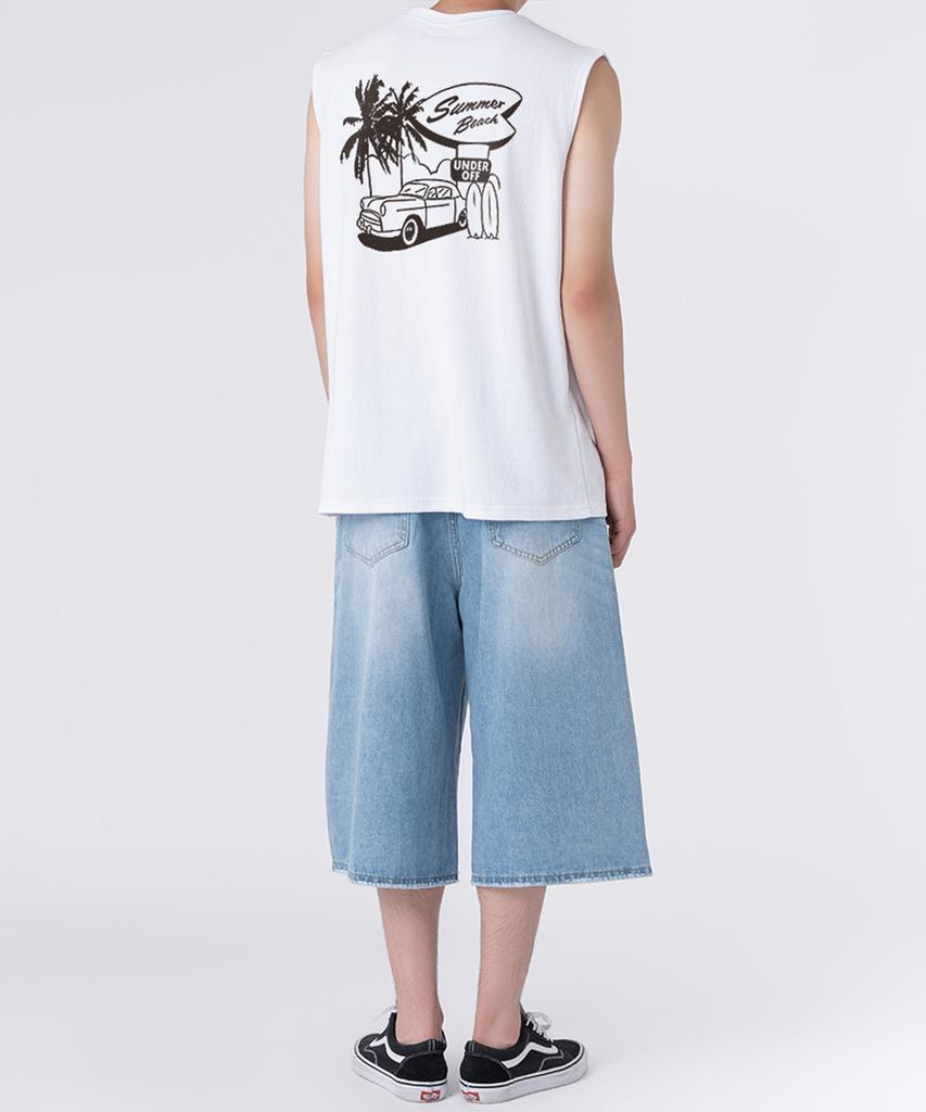 UNDEROFF Oversized Crew Neck Sleeveless Summer Beach T-Shirt White Black