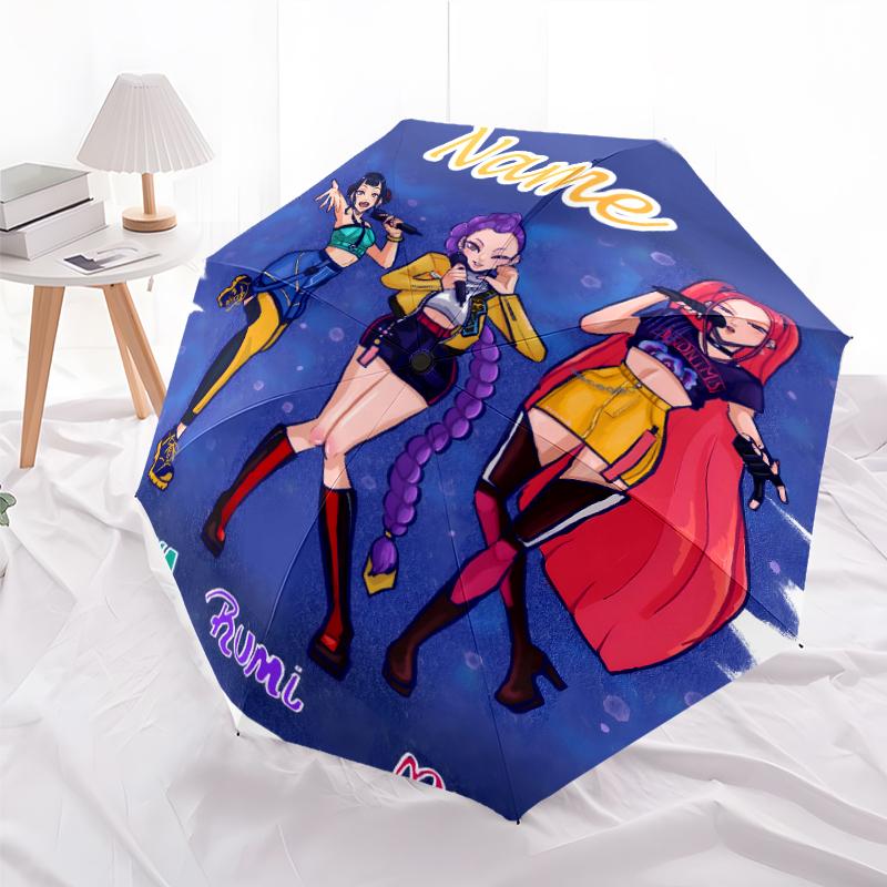 Ombrello Stampato Personalizzato con Nome K-KPop Demon Hunters - Apertura/Chiusura Automatica, Struttura Robusta a Otto Stecche, Ombrello Pieghevole Automatico