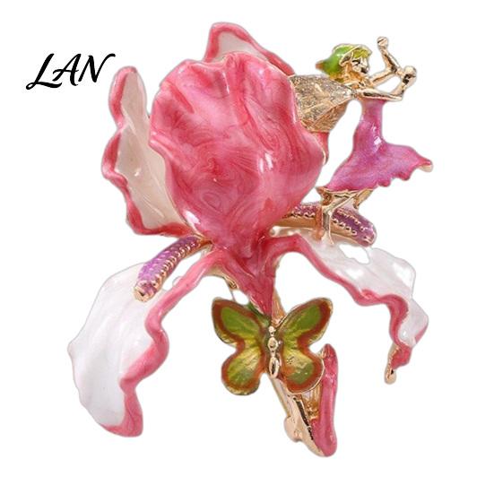 Delicate Luster Pin Iris Butterfly Brooch, Retro Enamel Flower Fairy Lapel Pin, Oxidation Resistant Brooch Vintage Style for Women Coat Dress