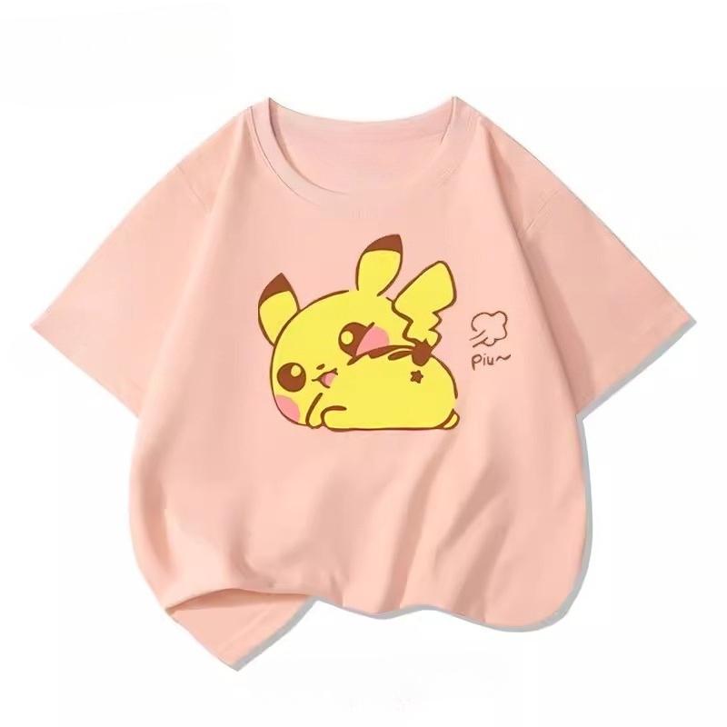 Potdemiel Summer New Pikachu Print Childrens Cotton TShirt Boys and Girls Comfortable and Breathable Childrens TShirt