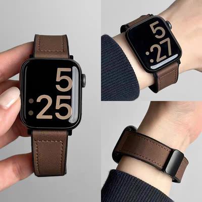 Leather+Silicone Strap For Apple Watch 10 42 46mm Ultra2 49mm 44mm 45 41mm 40mm 38 42mm Bracelet for Iwatch Series 9 8 7 SE 6