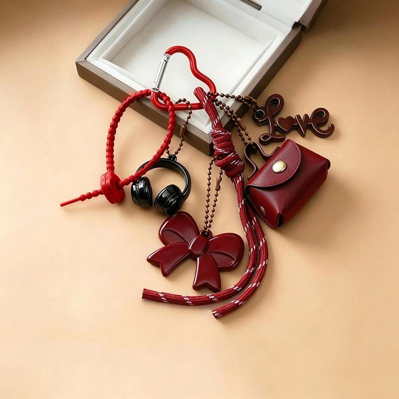 Exquisite gewebte Maillard-Schleife Seil Anhänger Ohrhörer Geschenke Mini-Schleife Kunstleder Tasche Zubehör für Damen