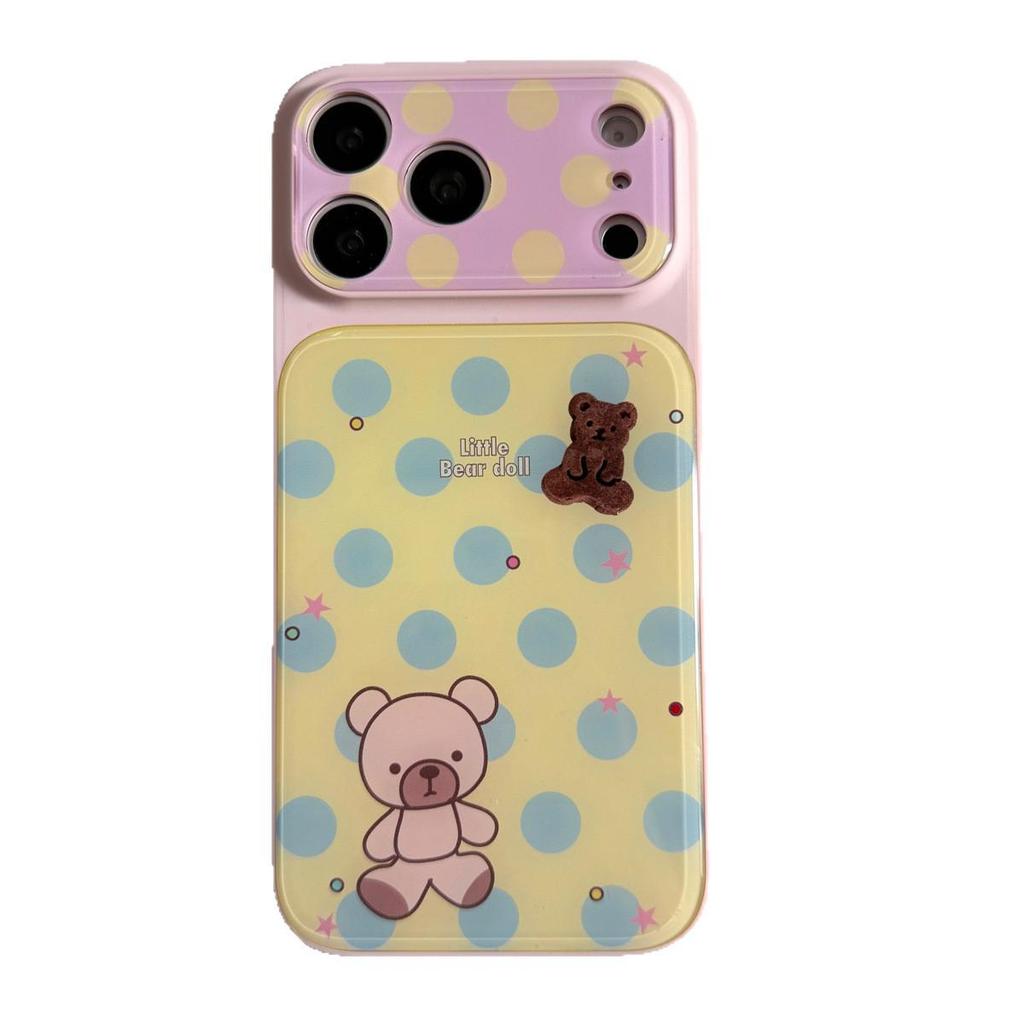 Polka Dot Bear iPhone 15/16/17 Pro Max Anti-Fall Case with Cartoon Design
