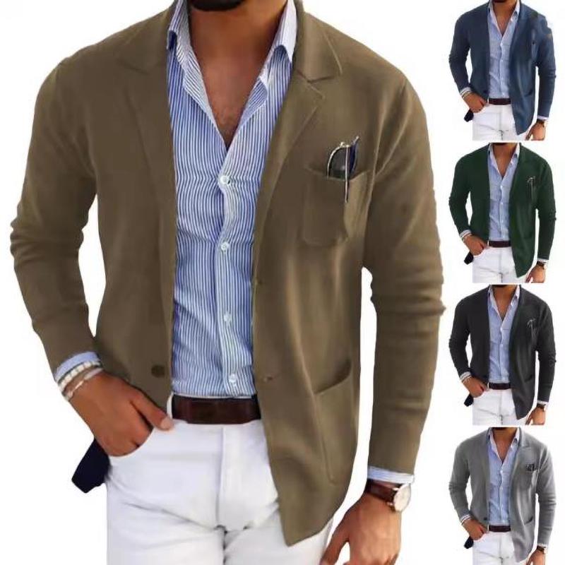 Casual Men Blazers Lapel Long Sleeve Single Suit Coat Business Outerwear Suit Jacket Pockets