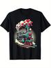 Valentine Train Heart Graphic T-Shirt Cotton Crewneck Casual Daily Tee for Men Women Print