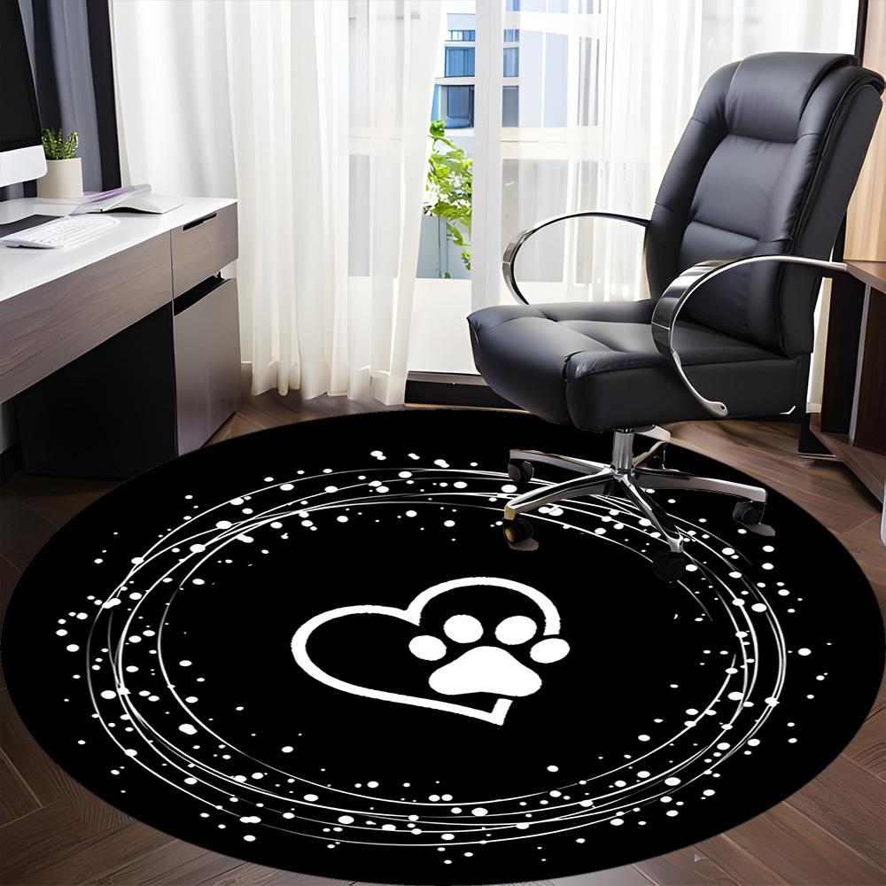 1PC PawPrint Heart Office Round Area Rug,  Mat Suitable ForOffice, Under Office Chairs Bedroom Living Room Home Decor, Room Deco
