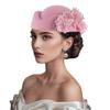 Cappello Pillbox da Donna Fiori Berretti Vintage Britannici in Feltro Cappellino per Chiesa Festa del Tè Accessorio