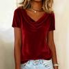 2025 Women's Velvet Swing Collar Short Sleeve Solid T-shirt