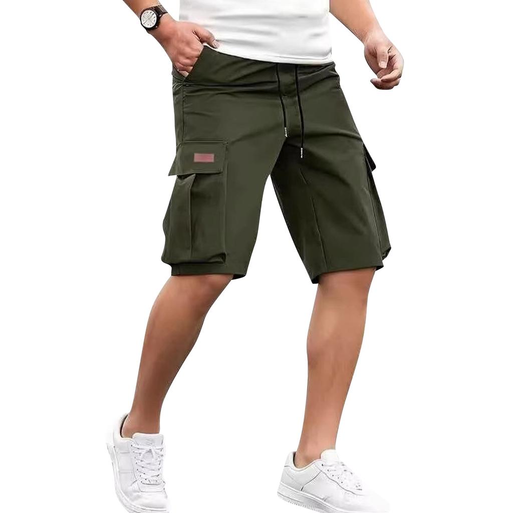 Herren Shorts mit mehreren Taschen Lässiger lockerer Schnitt Kordelzug Taille Knielang Utility Shorts für Outdoor-Sportarten