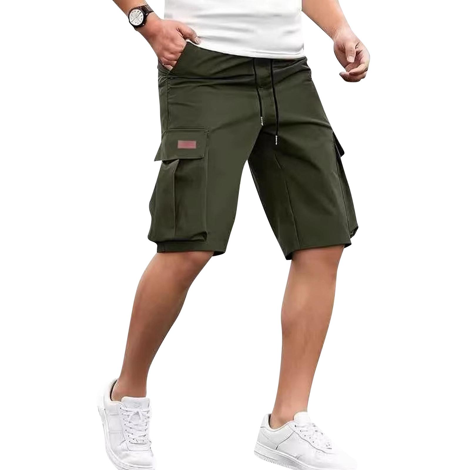 

Mens Shorts with Multiple Pockets Casual Loose Fit Drawstring Waist Knee Length Utility Shorts for Outdoor Sports L