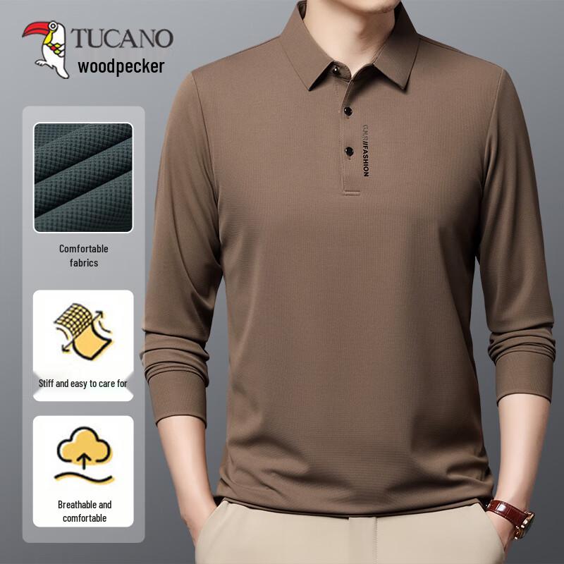 TUCANO Men's Seamless Wrinkle-Free Long Sleeve Polo Shirt