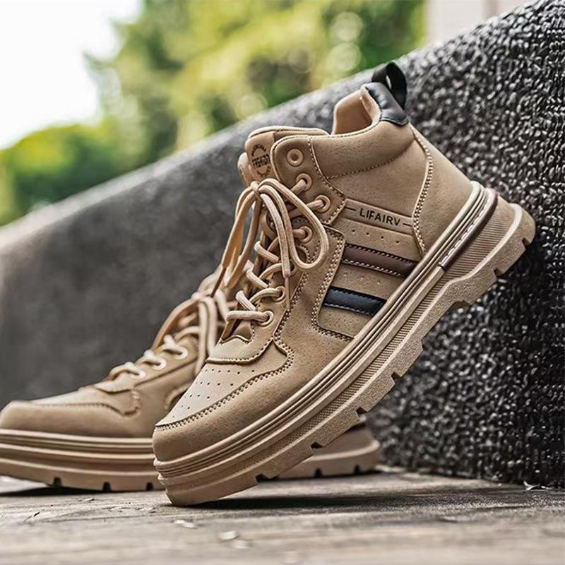 Męskie buty wysokie wiosna i jesień 2024 nowe buty męskie sportowe i rekreacyjne do pracy w stylu retro na grubej podeszwie odporne na zużycie buty typu board