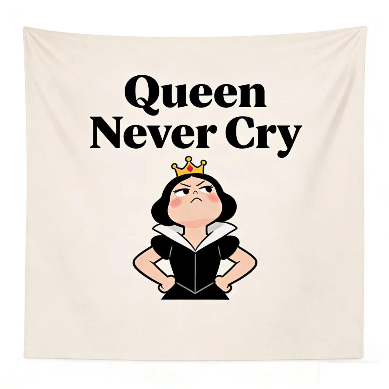 

Queen Never Cry Funny Cartoon Princess Wall Tapestry Aesthetic Decor for Bedroom Lightweight Room Decor Wall Hanging Art 74x94cm(29x37in)