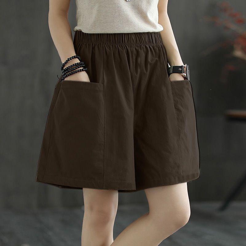 Women's Summer Casual Wide-Leg High Waist Plus Size Wool Shorts with Slimming Fit and Pockets