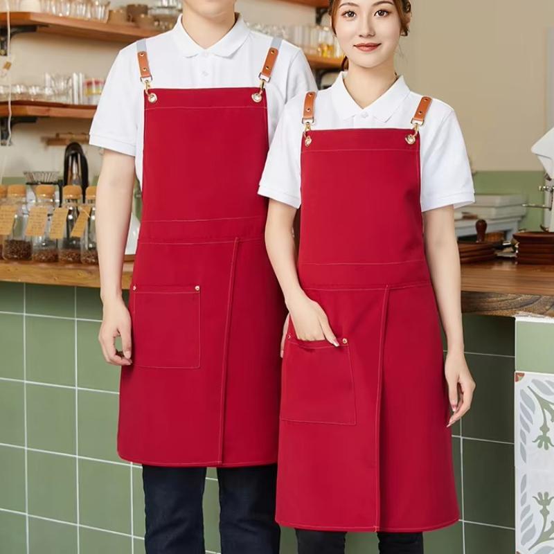 Tablier à Double Épaule en Toile Imperméable et Résistante à l'Huile, Tablier de Travail et de Cuisine pour Boulangerie, Magasin de Thé au Lait, Traiteur